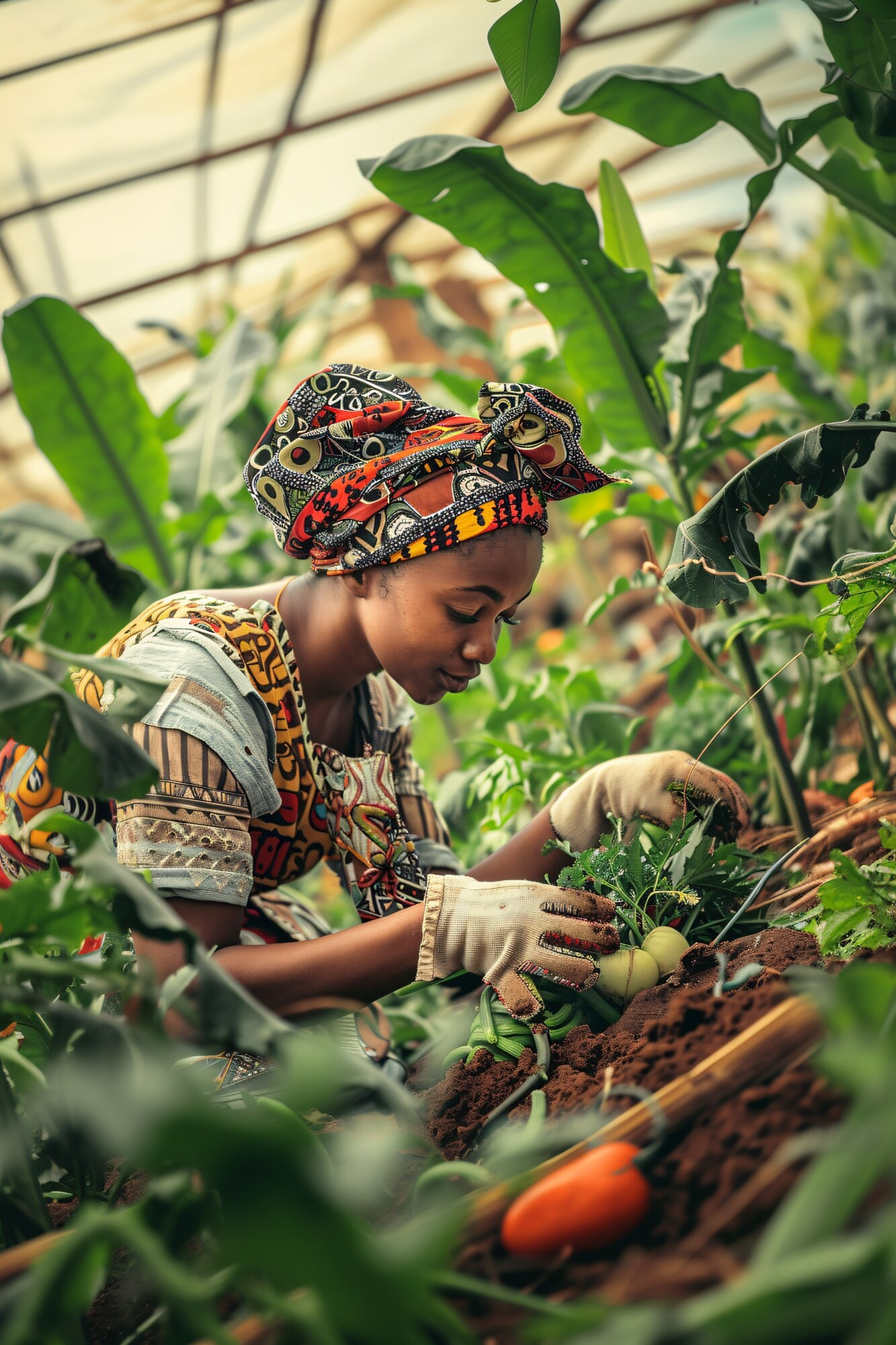 A woman farmer harvesting garden eggs